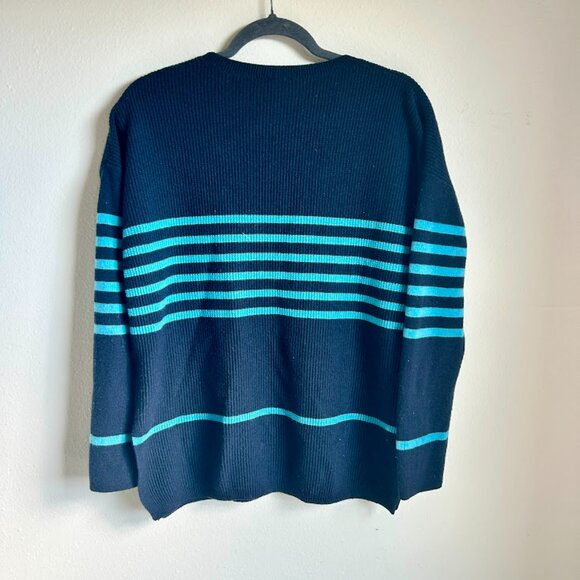 GAP Navy Blue and Aqua Stripe Wool Blend Sweater - Size Large Tall - Picture 3 of 4